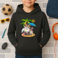 Cute Cat & Xmas Lights Palm Tree Christmas In July Summer Kids Hoodie