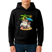 Cute Cat & Xmas Lights Palm Tree Christmas In July Summer Kids Hoodie
