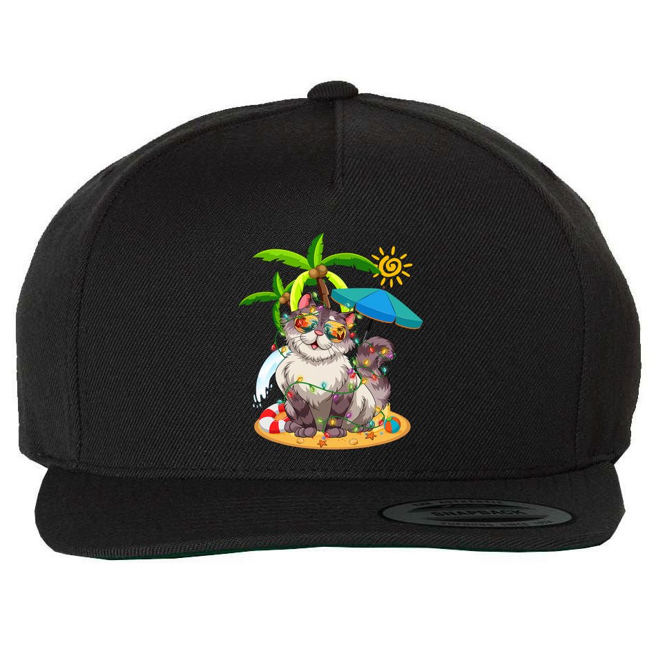 Cute Cat & Xmas Lights Palm Tree Christmas In July Summer Wool Snapback Cap