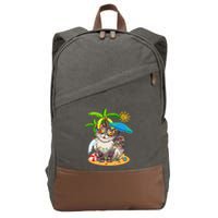 Cute Cat & Xmas Lights Palm Tree Christmas In July Summer Cotton Canvas Backpack