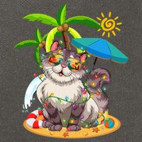 Cute Cat & Xmas Lights Palm Tree Christmas In July Summer Cotton Canvas Backpack
