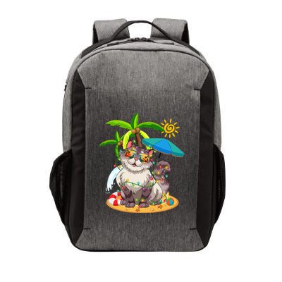Cute Cat & Xmas Lights Palm Tree Christmas In July Summer Vector Backpack