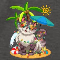 Cute Cat & Xmas Lights Palm Tree Christmas In July Summer Vector Backpack