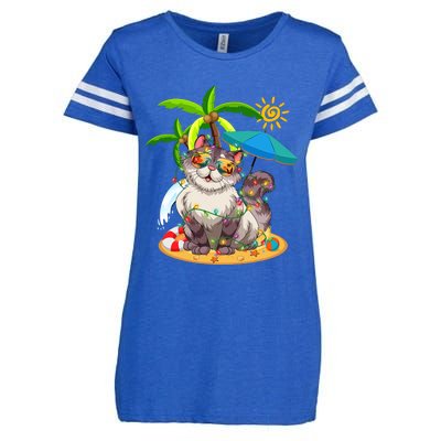 Cute Cat & Xmas Lights Palm Tree Christmas In July Summer Enza Ladies Jersey Football T-Shirt