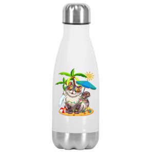 Cute Cat & Xmas Lights Palm Tree Christmas In July Summer Stainless Steel Insulated Water Bottle