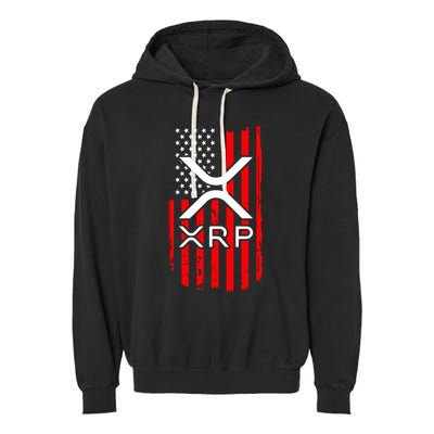 Crypto Currency Xrp Ripple Internet Money American Flag Garment-Dyed Fleece Hoodie