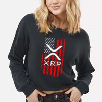 Crypto Currency Xrp Ripple Internet Money American Flag Cropped Pullover Crew