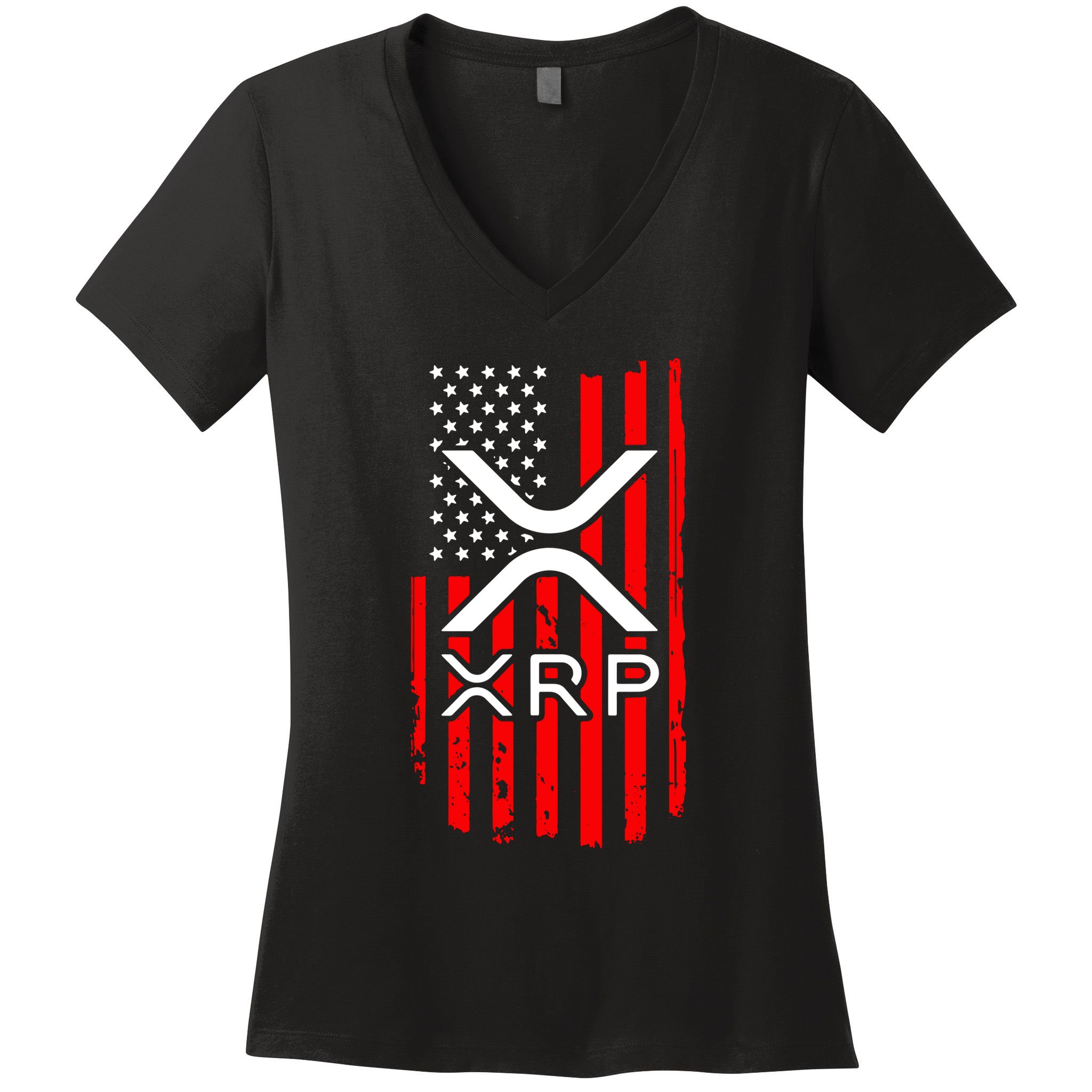Crypto Currency Xrp Ripple Internet Money American Flag Women's V-Neck T-Shirt