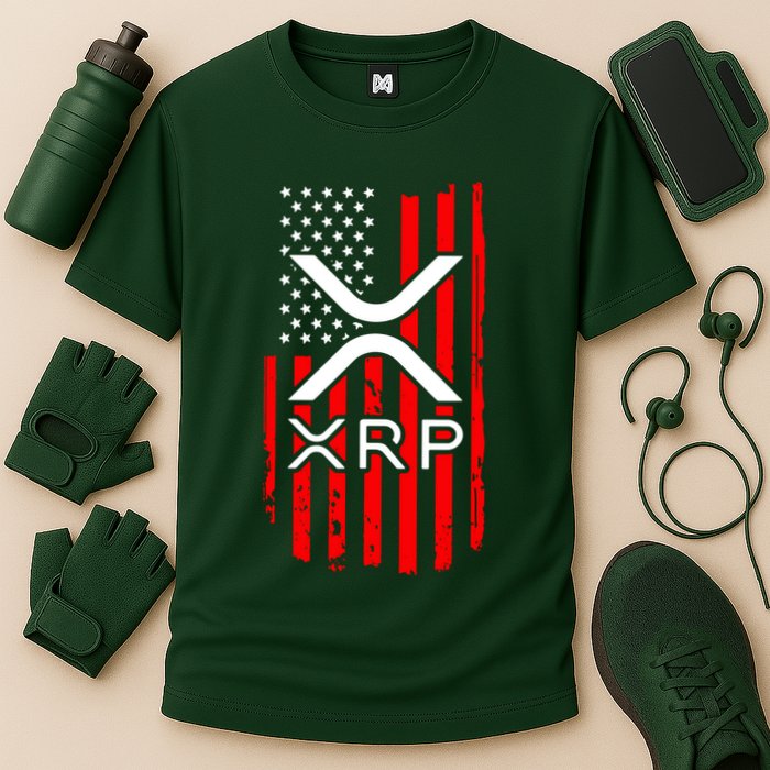 Crypto Currency Xrp Ripple Internet Money American Flag Performance Shirt