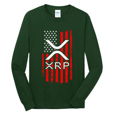 Crypto Currency Xrp Ripple Internet Money American Flag Tall Long Sleeve T-Shirt
