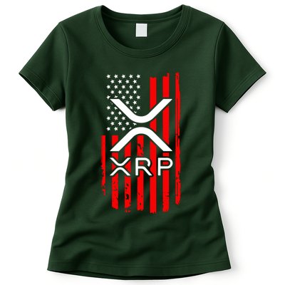 Crypto Currency Xrp Ripple Internet Money American Flag Womens T-Shirt