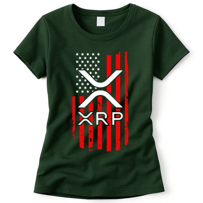 Crypto Currency Xrp Ripple Internet Money American Flag Womens T-Shirt