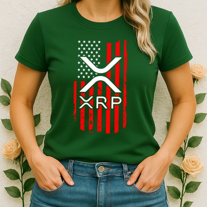 Crypto Currency Xrp Ripple Internet Money American Flag Womens T-Shirt