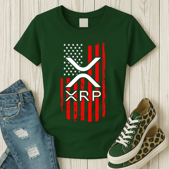 Crypto Currency Xrp Ripple Internet Money American Flag Womens T-Shirt