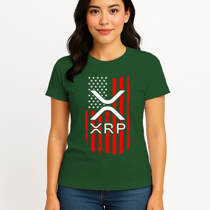 Crypto Currency Xrp Ripple Internet Money American Flag Womens T-Shirt