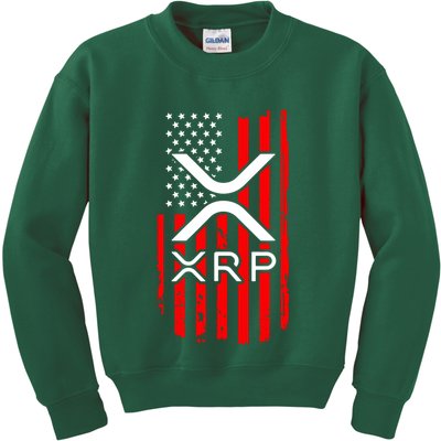 Crypto Currency Xrp Ripple Internet Money American Flag Kids Sweatshirt