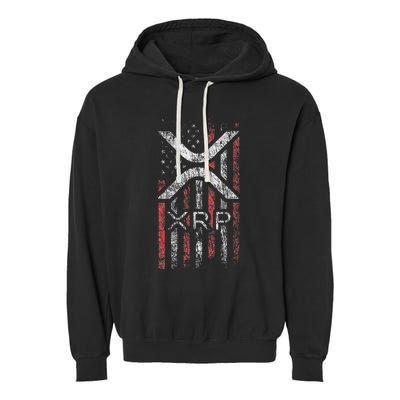 Crypto Currency Xrp Cryptocurrency American Flag Xrp Garment-Dyed Fleece Hoodie