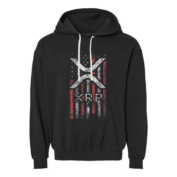 Crypto Currency Xrp Cryptocurrency American Flag Xrp Garment-Dyed Fleece Hoodie