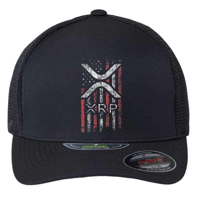 Crypto Currency Xrp Cryptocurrency American Flag Xrp Flexfit Unipanel Trucker Cap