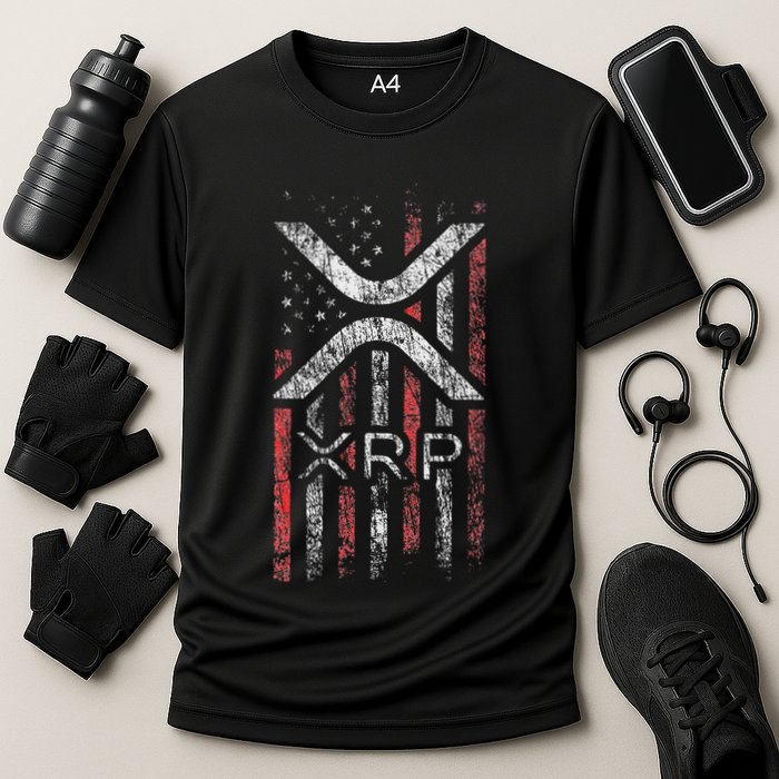 Crypto Currency Xrp Cryptocurrency American Flag Xrp Performance Shirt