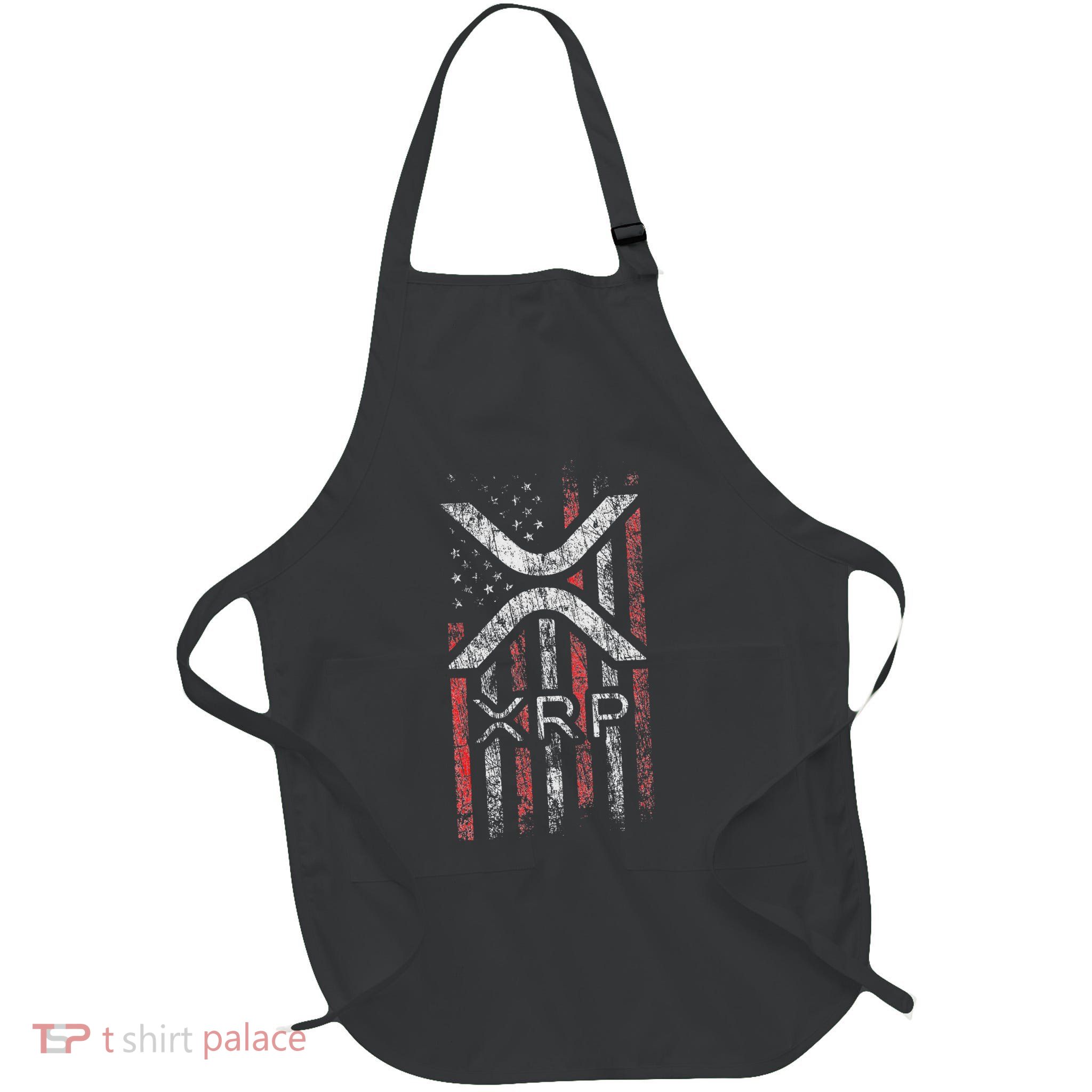 Crypto Currency Xrp Cryptocurrency American Flag Xrp Full-Length Apron With Pockets