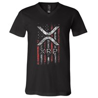 Crypto Currency Xrp Cryptocurrency American Flag Xrp V-Neck T-Shirt