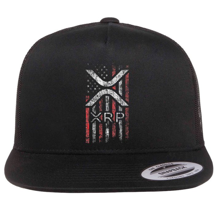 Crypto Currency Xrp Cryptocurrency American Flag Xrp Flat Bill Trucker Hat