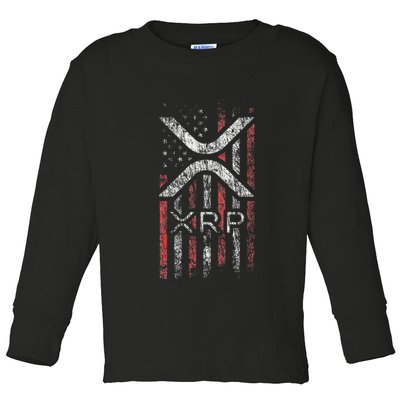 Crypto Currency Xrp Cryptocurrency American Flag Xrp Toddler Long Sleeve Shirt