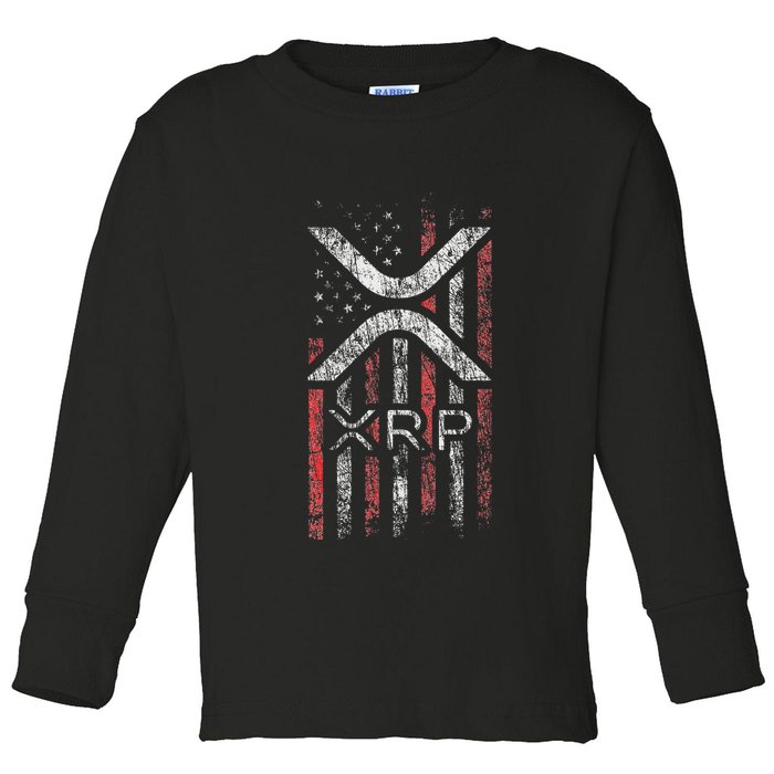 Crypto Currency Xrp Cryptocurrency American Flag Xrp Toddler Long Sleeve Shirt