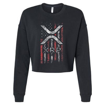 Crypto Currency Xrp Cryptocurrency American Flag Xrp Cropped Pullover Crew