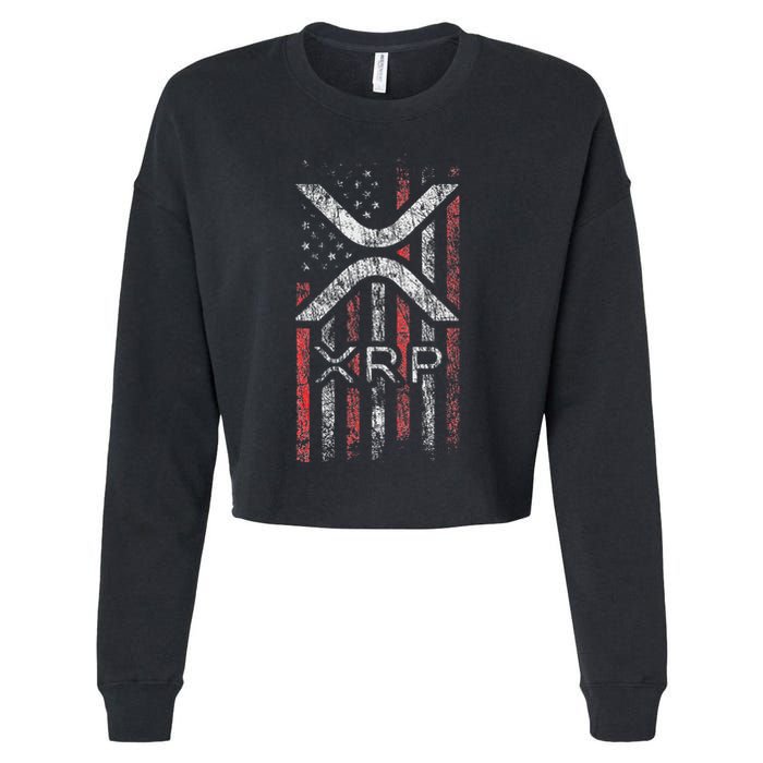 Crypto Currency Xrp Cryptocurrency American Flag Xrp Cropped Pullover Crew