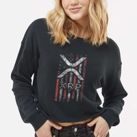 Crypto Currency Xrp Cryptocurrency American Flag Xrp Cropped Pullover Crew