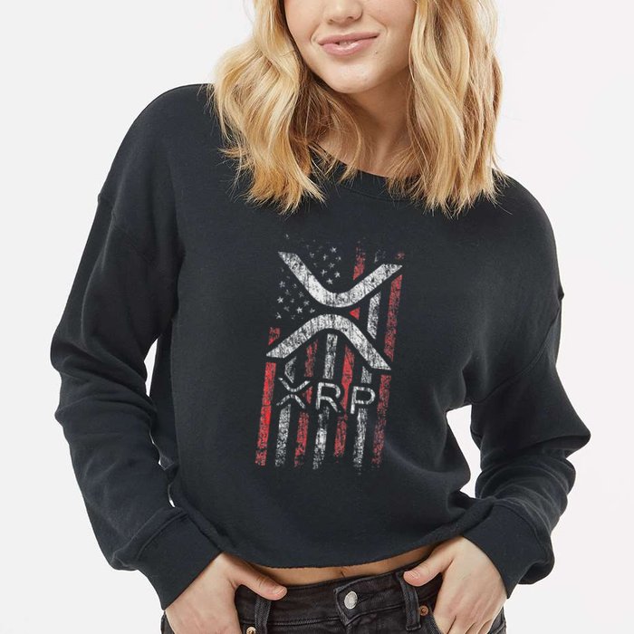 Crypto Currency Xrp Cryptocurrency American Flag Xrp Cropped Pullover Crew
