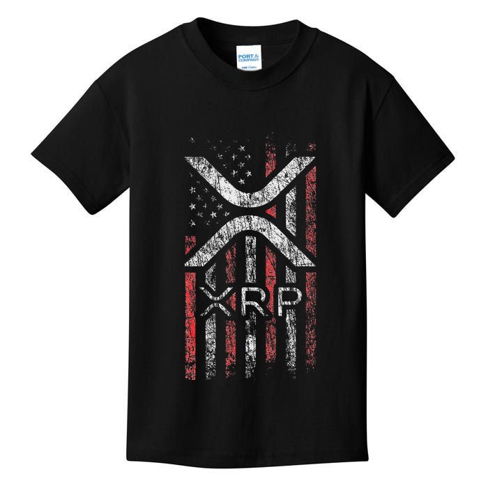 Crypto Currency Xrp Cryptocurrency American Flag Xrp Kids T-Shirt