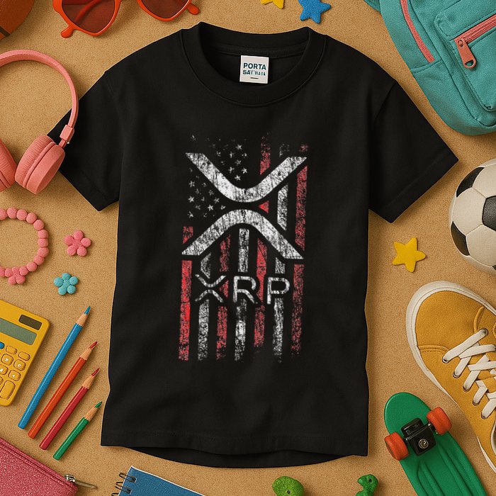 Crypto Currency Xrp Cryptocurrency American Flag Xrp Kids T-Shirt
