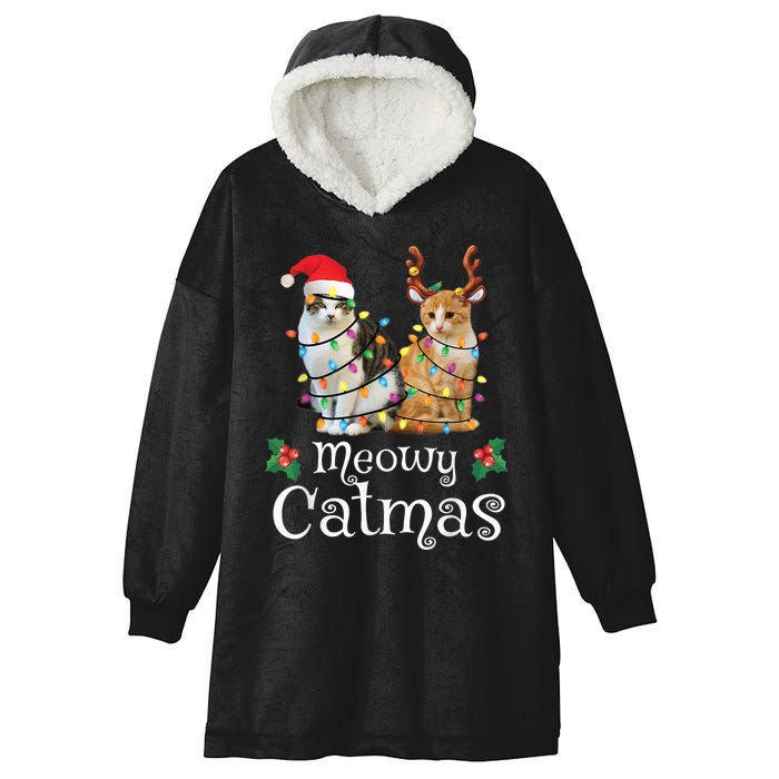 Christmas Cat Xmas Tree Cat Lover Funny Meowy Catmas Hooded Wearable Blanket