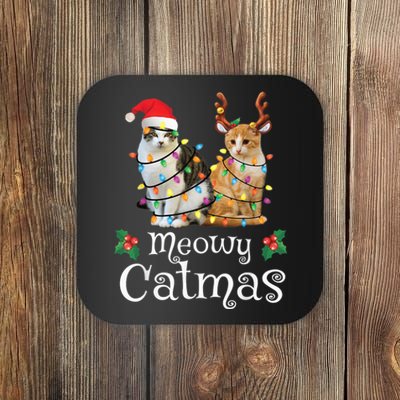 Christmas Cat Xmas Tree Cat Lover Funny Meowy Catmas Coaster