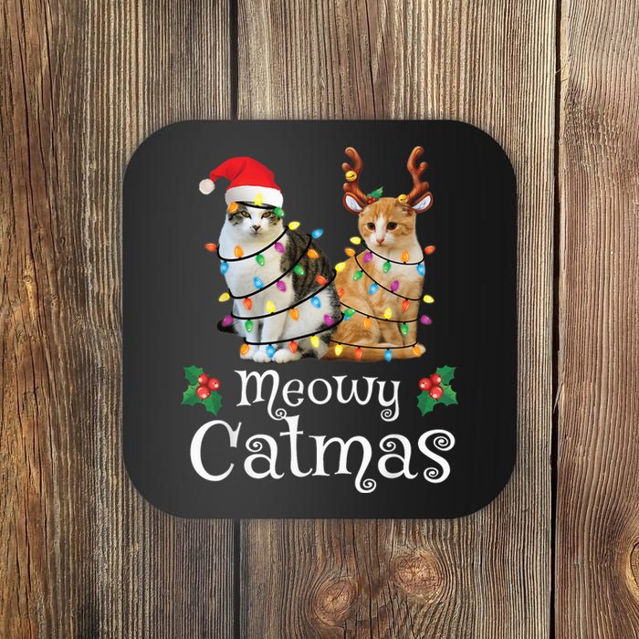 Christmas Cat Xmas Tree Cat Lover Funny Meowy Catmas Coaster