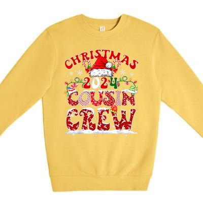 Cousin Crew Xmas Lights Santa Hat Christmas 2024 Pajamas Gift Premium Crewneck Sweatshirt