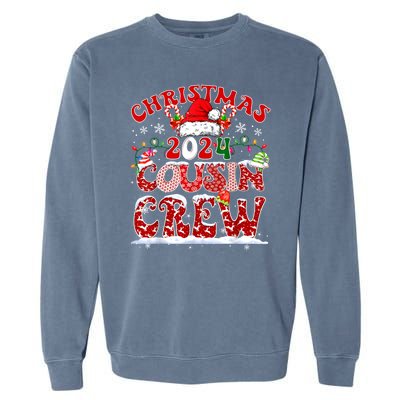 Cousin Crew Xmas Lights Santa Hat Christmas 2024 Pajamas Gift Garment-Dyed Sweatshirt