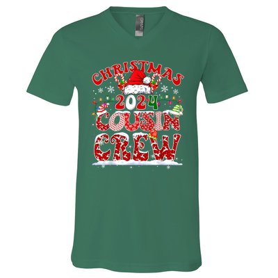 Cousin Crew Xmas Lights Santa Hat Christmas 2024 Pajamas Gift V-Neck T-Shirt