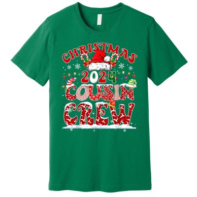 Cousin Crew Xmas Lights Santa Hat Christmas 2024 Pajamas Gift Premium T-Shirt