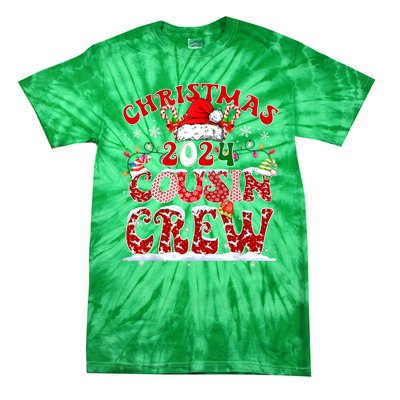 Cousin Crew Xmas Lights Santa Hat Christmas 2024 Pajamas Gift Tie-Dye T-Shirt