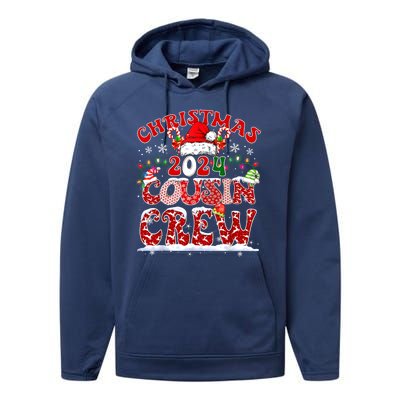 Cousin Crew Xmas Lights Santa Hat Christmas 2024 Pajamas Gift Performance Fleece Hoodie