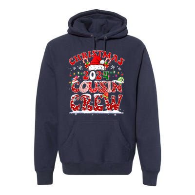 Cousin Crew Xmas Lights Santa Hat Christmas 2024 Pajamas Gift Premium Hoodie