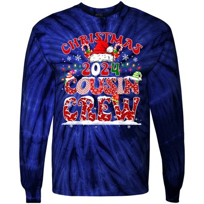 Cousin Crew Xmas Lights Santa Hat Christmas 2024 Pajamas Gift Tie-Dye Long Sleeve Shirt