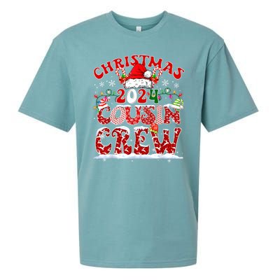 Cousin Crew Xmas Lights Santa Hat Christmas 2024 Pajamas Gift Sueded Cloud Jersey T-Shirt