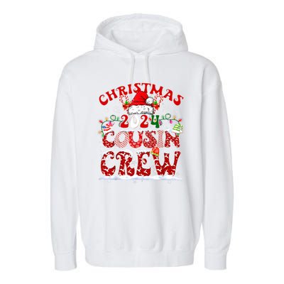 Cousin Crew Xmas Lights Santa Hat Christmas 2024 Pajamas Gift Garment-Dyed Fleece Hoodie