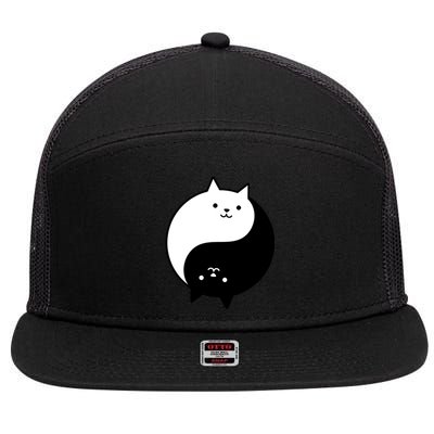 Cute Cats Yin Yang Yoga Zen Kitty Black And White Cat Gift 7 Panel Mesh Trucker Snapback Hat