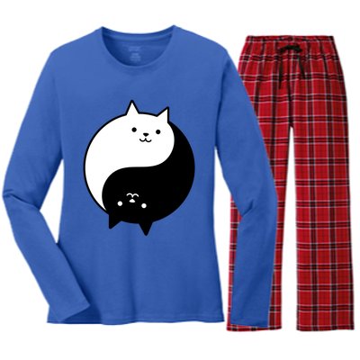 Cute Cats Yin Yang Yoga Zen Kitty Black And White Cat Gift Women's Long Sleeve Flannel Pajama Set 